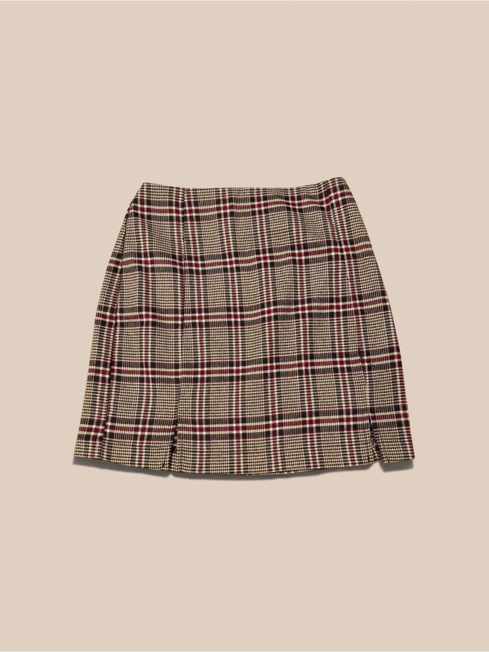 love on a hanger Beige Plaid Mini Skirt with Red and Black Checks